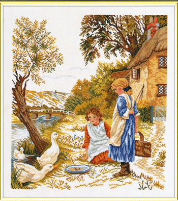 Girls Feeding Ducks by Eva Rosenstand