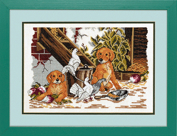 Puppies With Doves by Eva Rosenstand