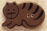 Brown Cat lying down facing left button by Debbie Mumm
