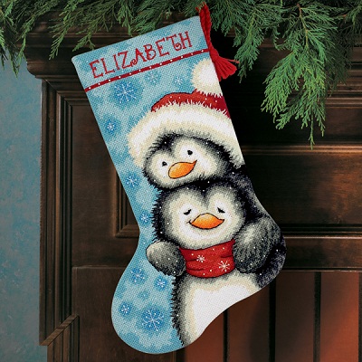 Hugging Penguins Stocking by Dimensions