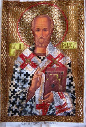 St. Nikolaj Chudotvorets -Beaded Icon by "Kroshe"