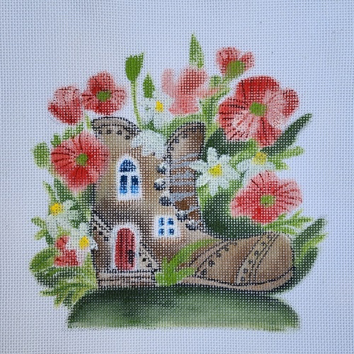 House with poppies needlepoint canvas